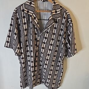 Black and White Patterned Short Sleeve Men's Shirt